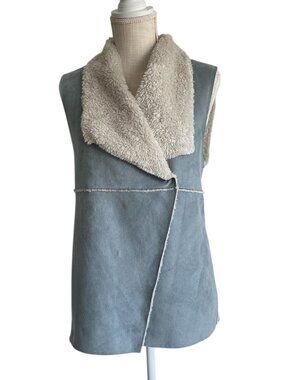 Edin Faux Suede Dusty Blue Faux Fur Lined Vest Sz S